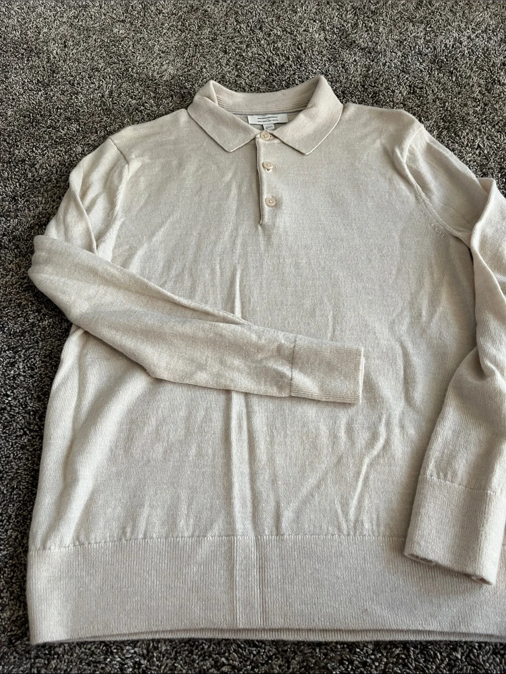 Banana Republic Men’s Long-Sleeve Polo — Light Beige. Very good condition.